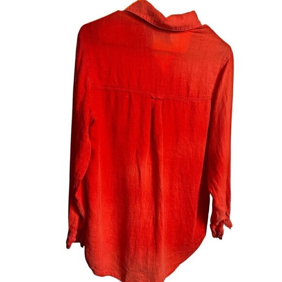 Chicos Design Red 100% Linen Button-Up Long Sleeve Shirt, Coastal Women, Beach 0 - Picture 4 of 6